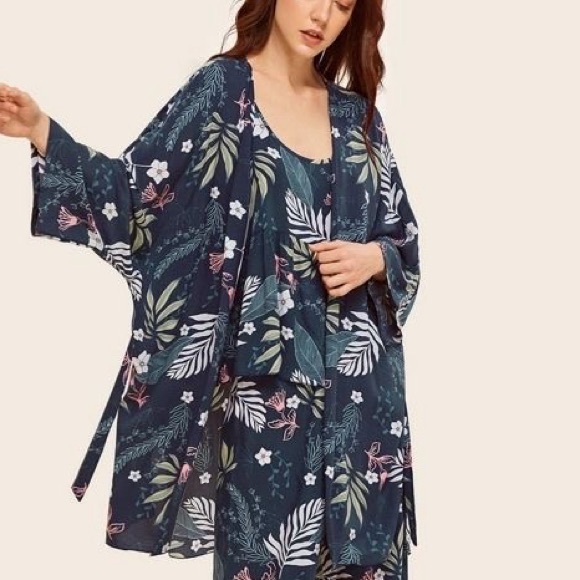Floral print robe, sleepware, sleeve belted robe - Picture 1 of 7